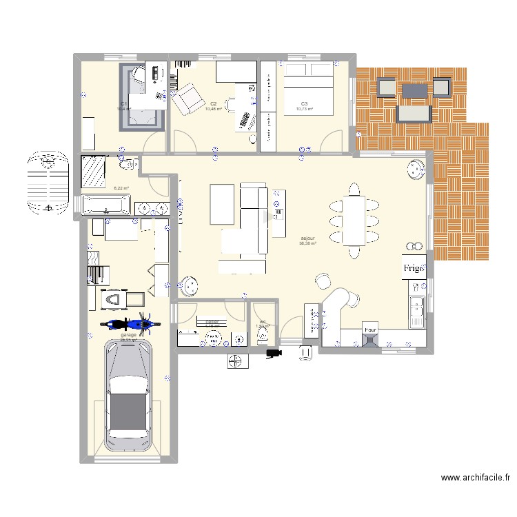 maison L. Plan de 8 pièces et 126 m2