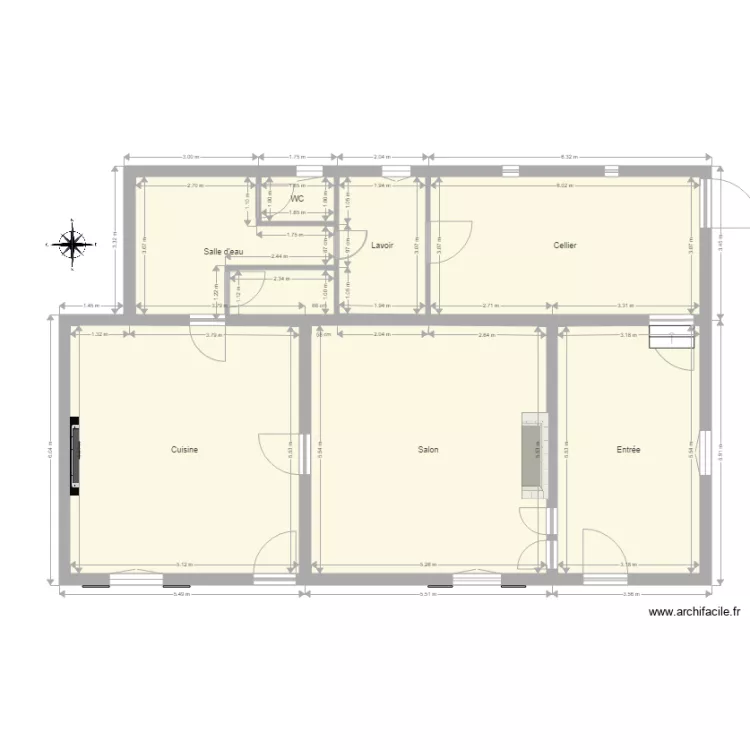 Maison du Gault du Perche RDCH avec ouvertures. Plan de 