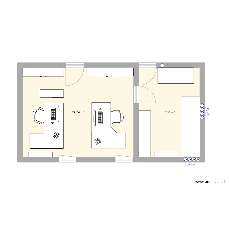 Appartement. Plan de 2 pièces et 38 m2