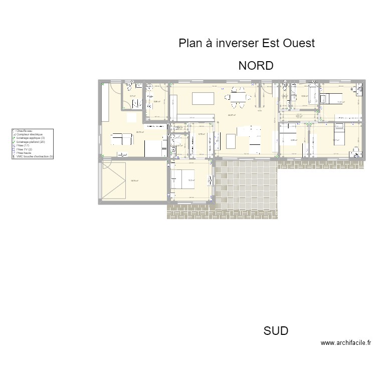 Maison chevroux L G+D cuisine inversée. Plan de 15 pièces et 159 m2