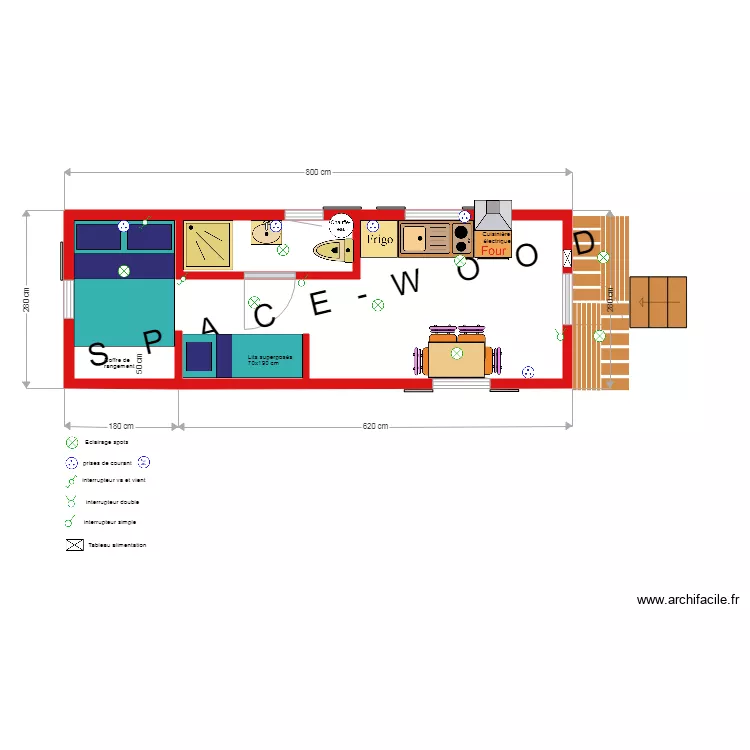 ROULOTTE 800x280 équipée. Plan de ROULOTTE 800x280 équipée. Plan de