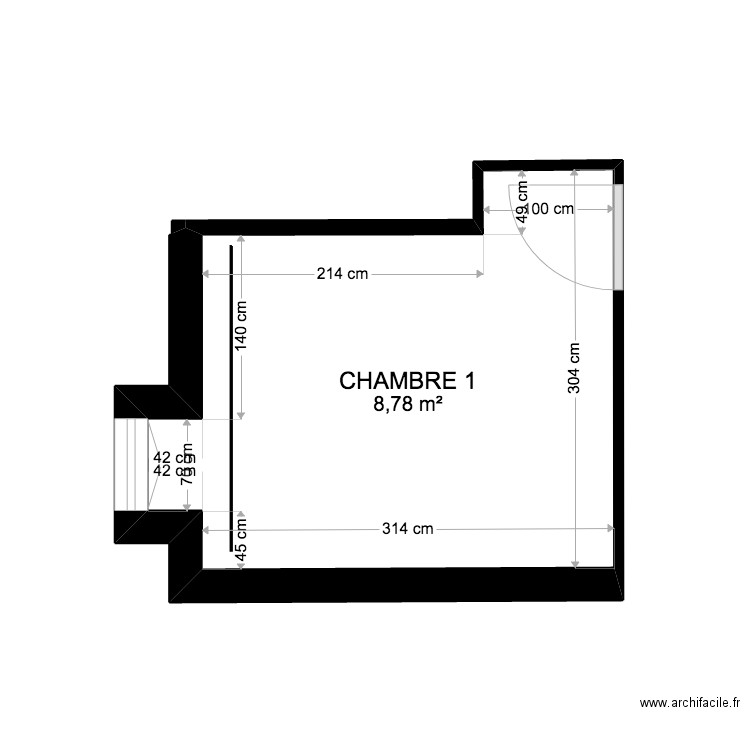 RECTIF. Plan de 1 pièce et 9 m2