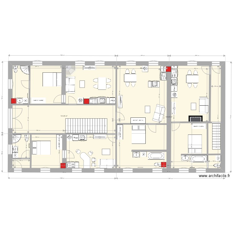 Chateau niv 0 option 2. Plan de 2 pièces et 209 m2