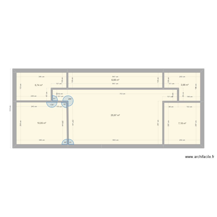 test rectangle. Plan de 6 pièces et 60 m2