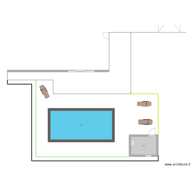 PISCINE. Plan de 2 pièces et 43 m2