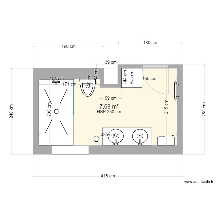 sdb enfant. Plan de 1 pièce et 8 m2