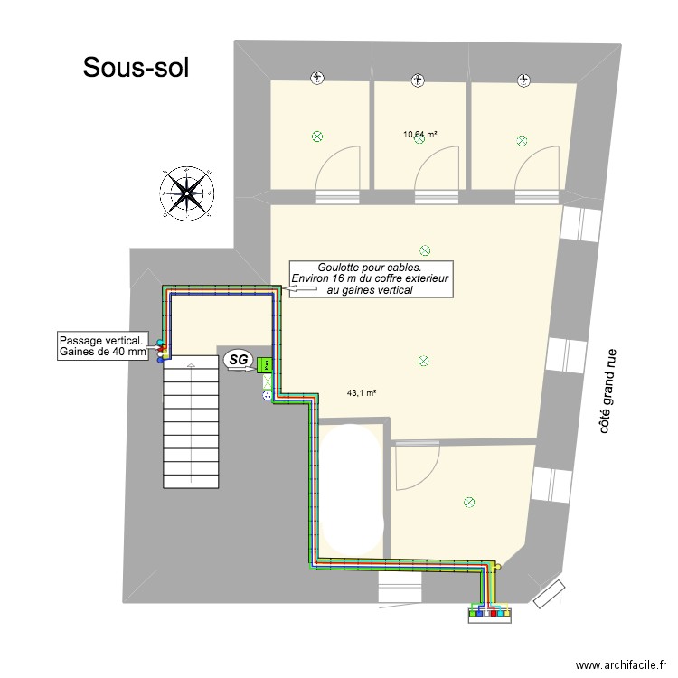 RAy sous-sol. Plan de 2 pièces et 54 m2