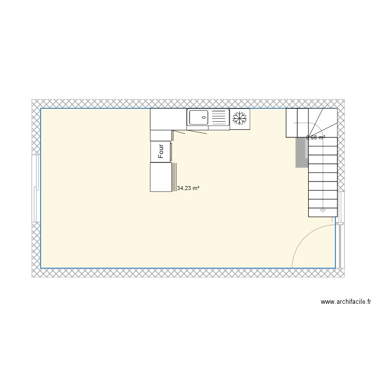 RDC BETTON BETTONET. Plan de 2 pièces et 37 m2