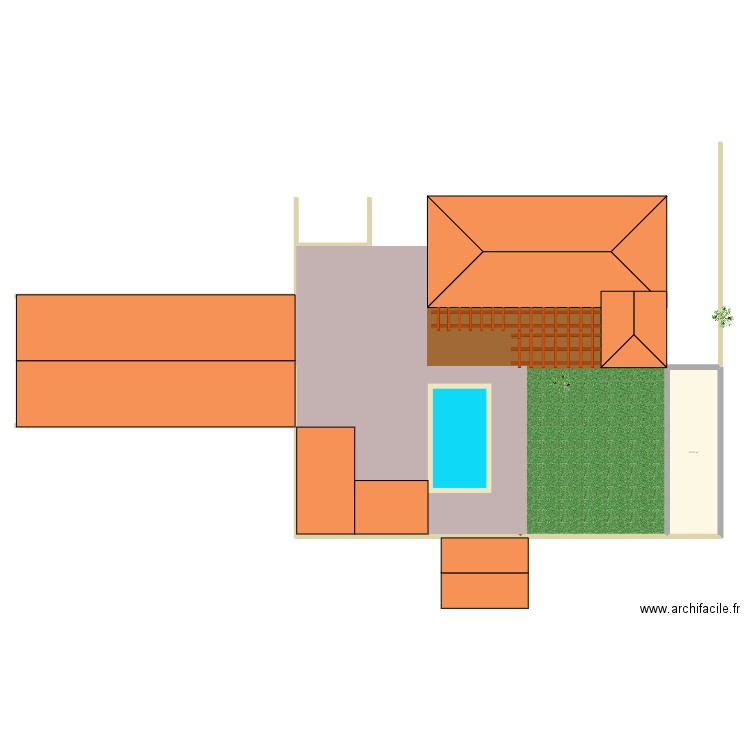 Pool-house - piscine bis. Plan de 2 pièces et 79 m2
