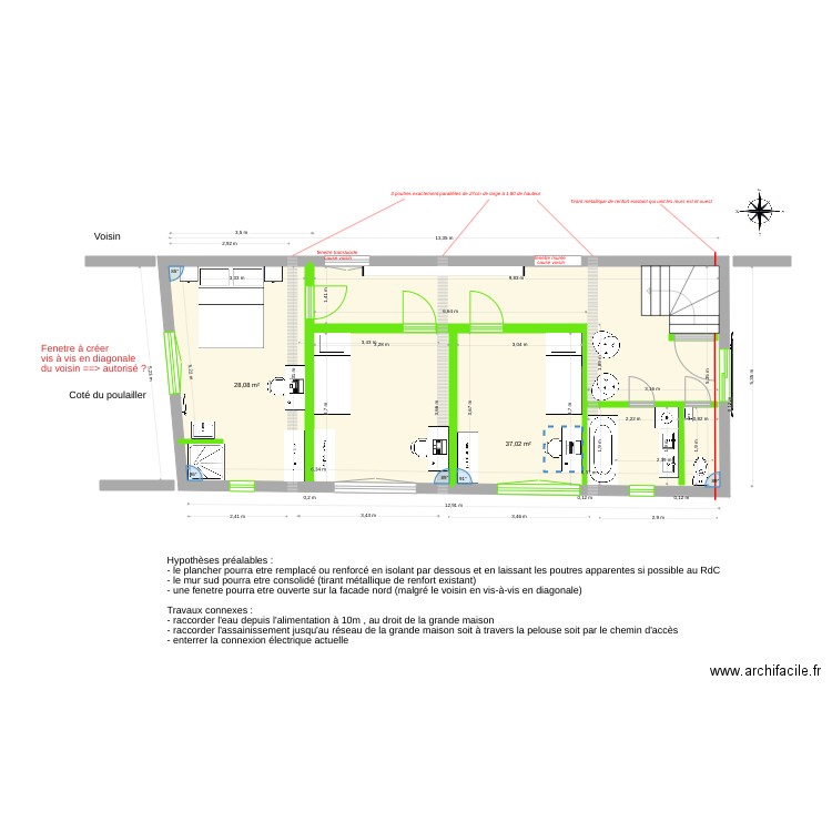 Platane Maison verte Etage futur v4. Plan de 2 pièces et 65 m2