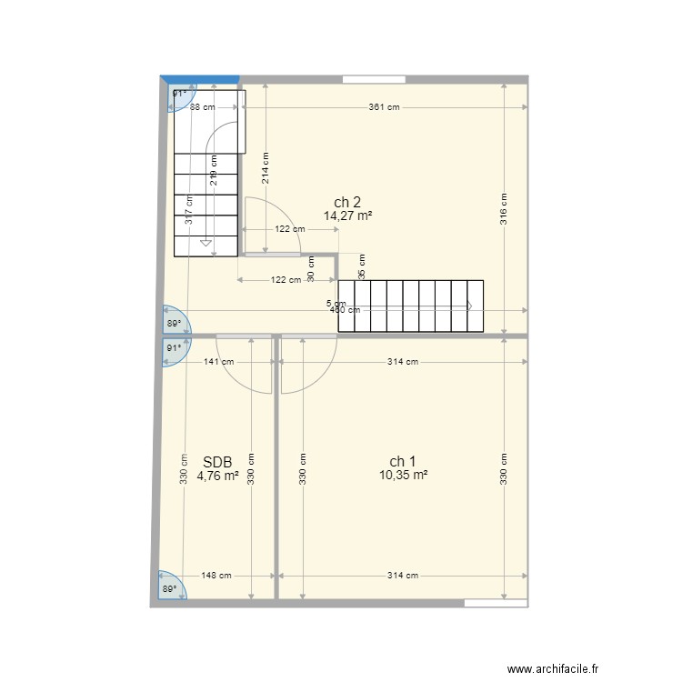 étage 1. Plan de 3 pièces et 29 m2