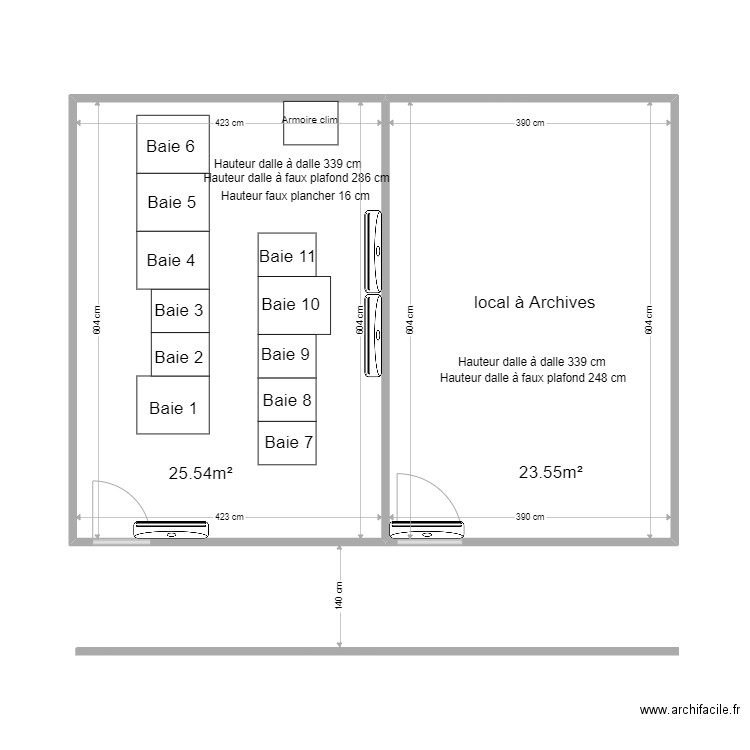 Local informatique VELIZY 2 actuel. Plan de 2 pièces et 49 m2