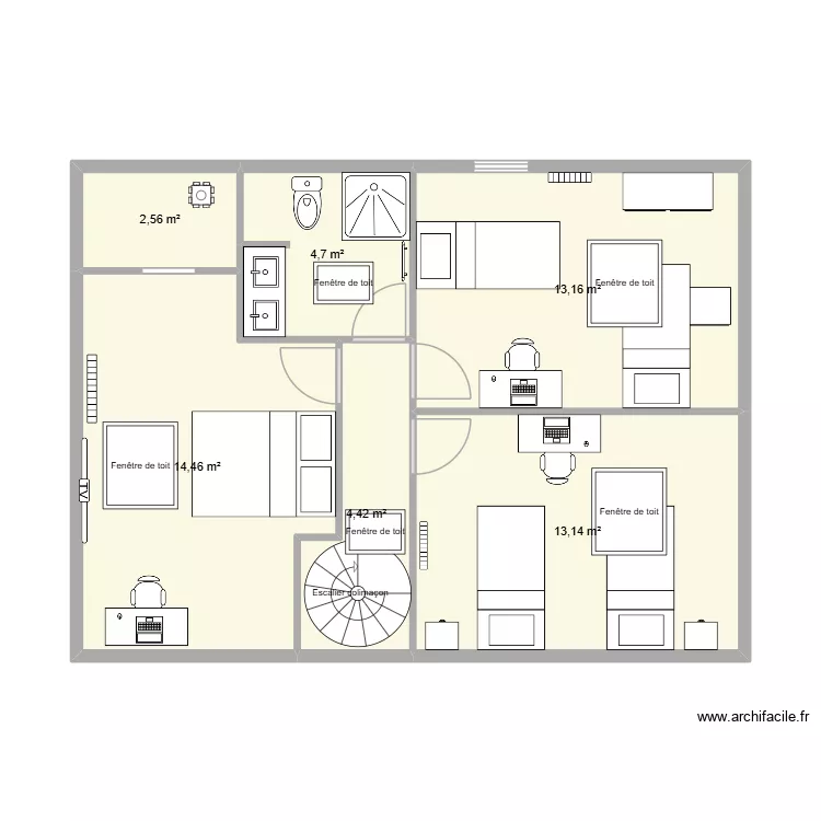 dany. Plan de 6  et 52 m²
