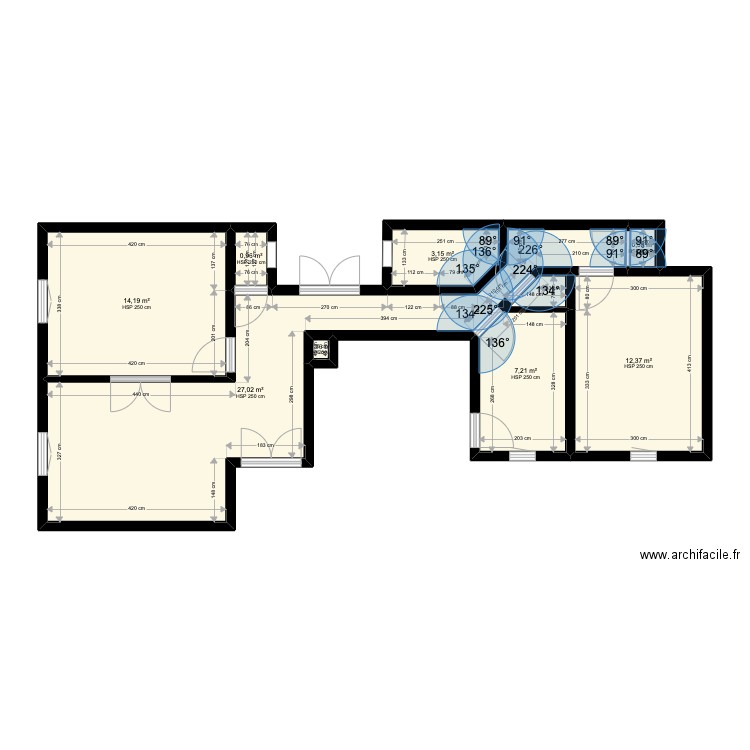 Appartement origine. Plan de 8 pièces et 66 m2