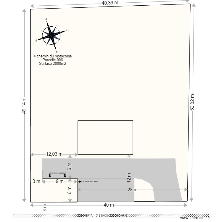 PLAN DE MASSE coté cours. Plan de 3 pièces et 2123 m2