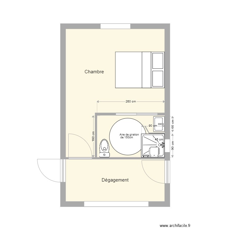 plan après travaux laot. Plan de 3 pièces et 24 m2