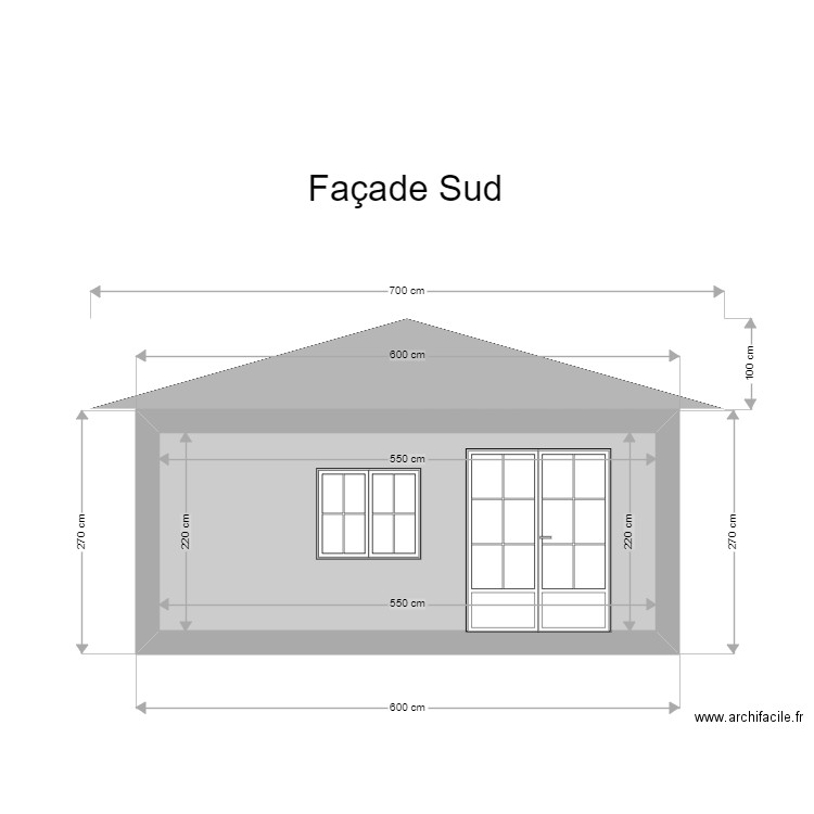facade_sud_ouest. Plan de 1 pièce et 12 m2