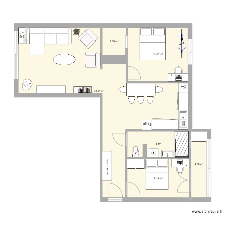 Plan ehpad travaux. Plan de 6 pièces et 78 m2