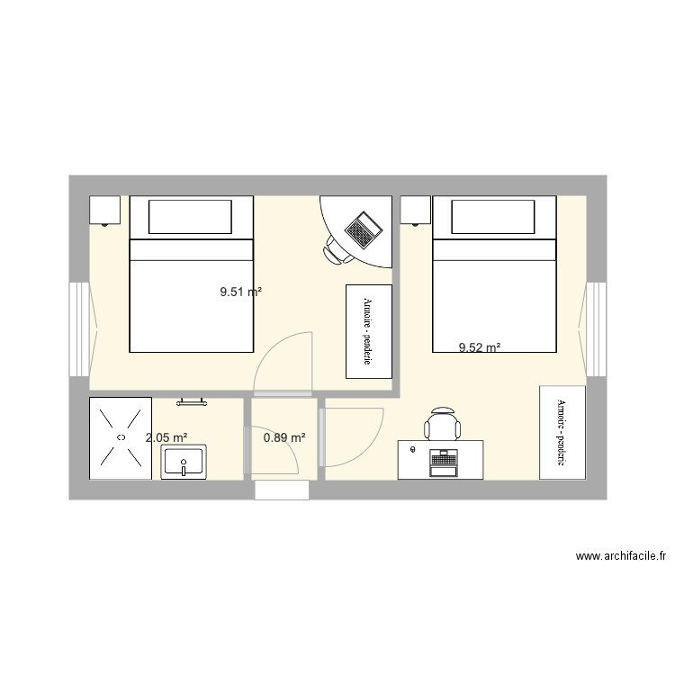 PlanCoteReelle. Plan de 4 pièces et 22 m2