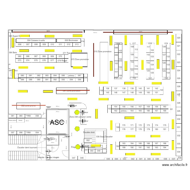 Magasin 1er éclairage. Plan de 18 pièces et 1294 m2