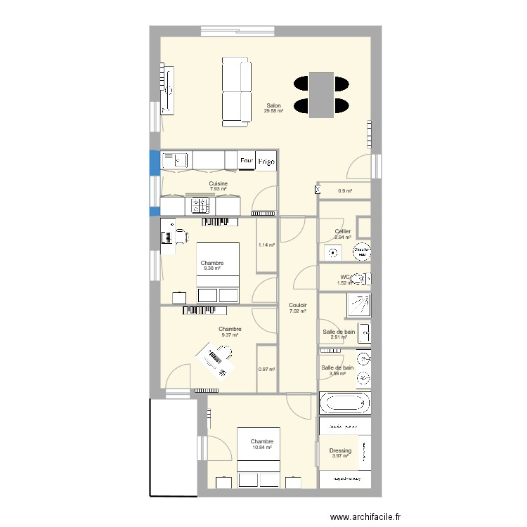 Appartement cuisine fermée. Plan de 0 pièce et 0 m2