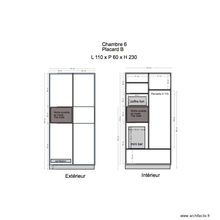 Placard Chambre 6 B. Plan de 0 pièce et 0 m2