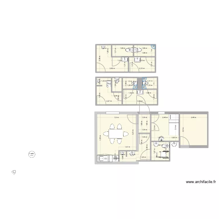 Plan sanitaires. Plan de 14  et 58 m²