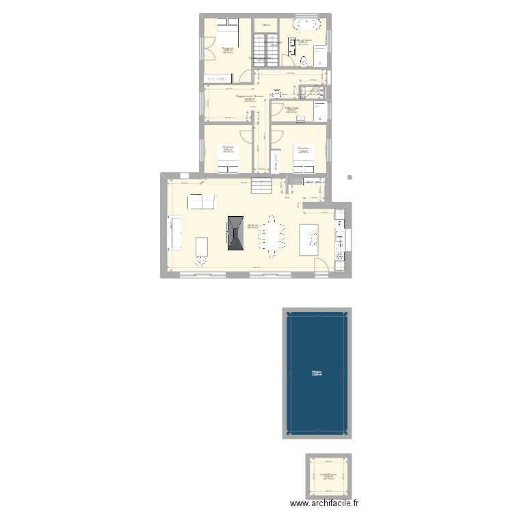 Projet Melesse 2 . Plan de 14 pièces et 180 m2