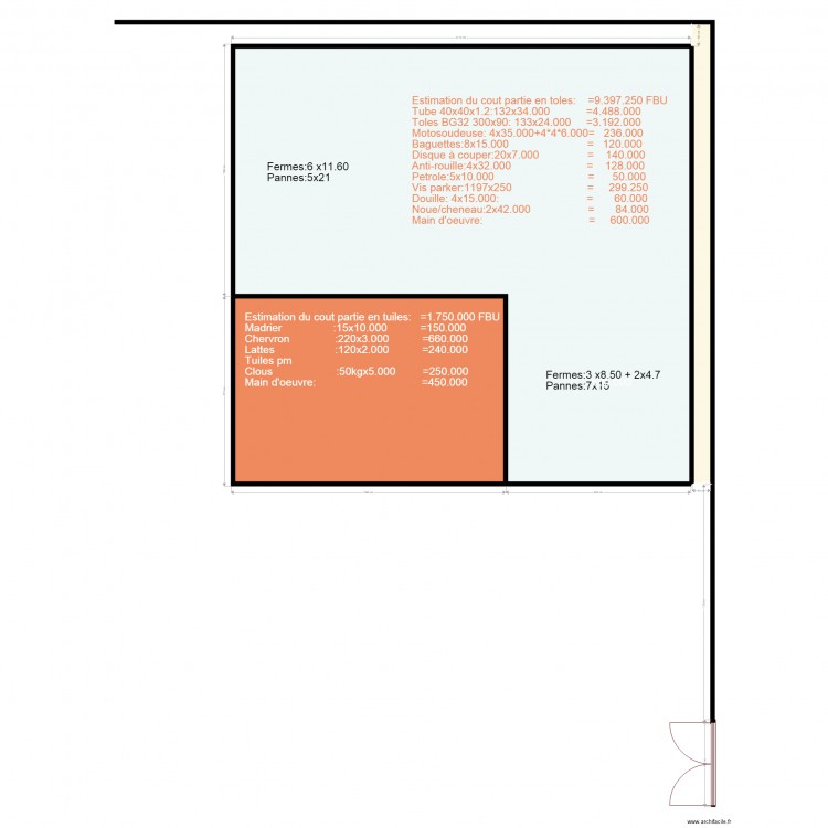 estimation du cout hangar1907. Plan de 3 pièces et 427 m2