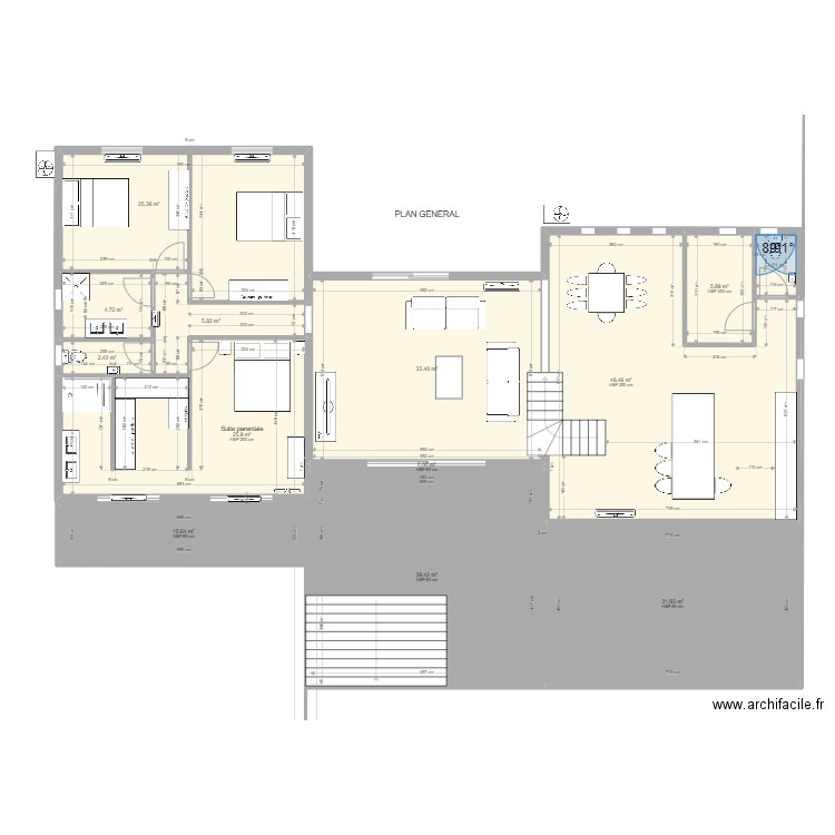 PLAN FOLELLI V5b. Plan de 13 pièces et 236 m2