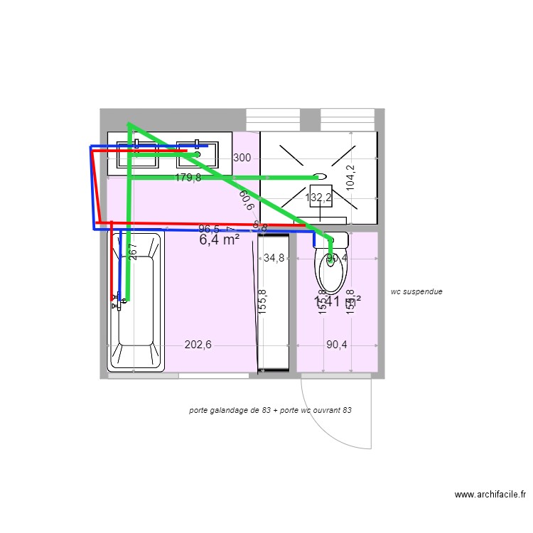 sdb alexia antoine . Plan de 2 pièces et 8 m2