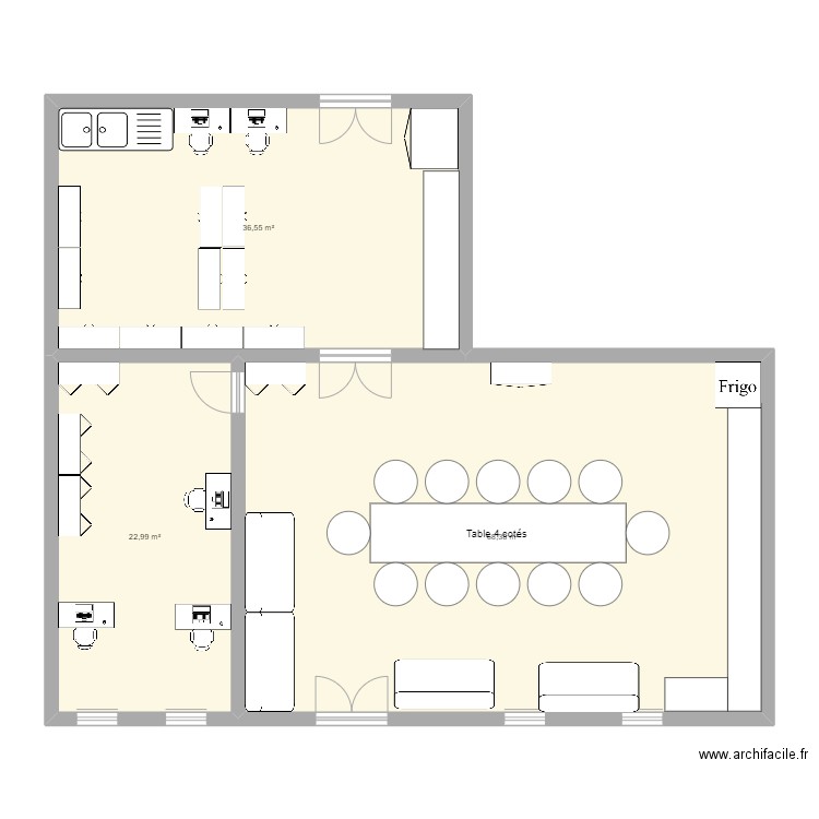 local AE. Plan de 3 pièces et 128 m2