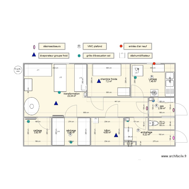 plan atelier fini. Plan de 16 pièces et 66 m2