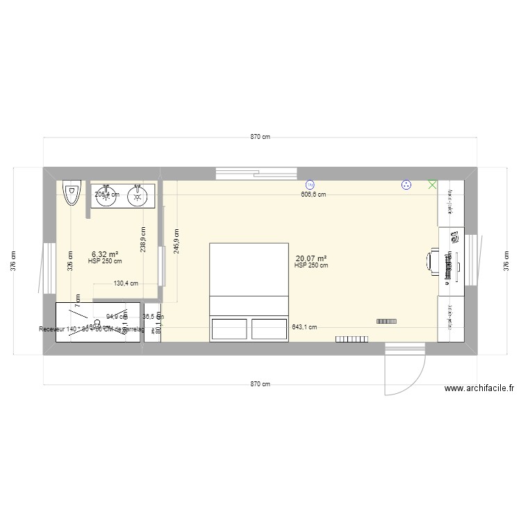 .CHAMBRE PARENTALE v3. Plan de 2 pièces et 26 m2