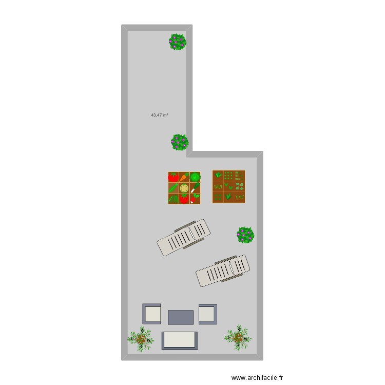 Terrasse toit lot 419 Audace. Plan de 1 pièce et 43 m2