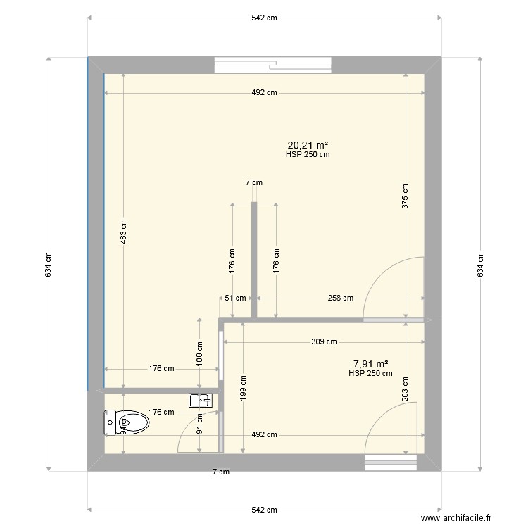 plan local faustine. Plan de 2 pièces et 28 m2