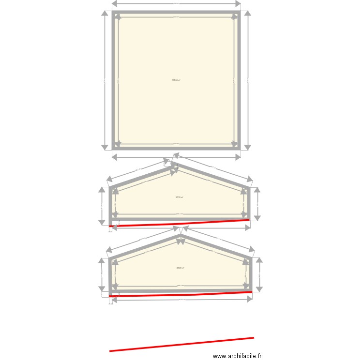 B44 cotations. Plan de 3 pièces et 193 m2