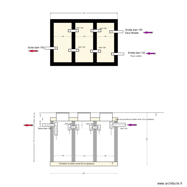 Fosse septique. Plan de 1 pièce et 5 m2