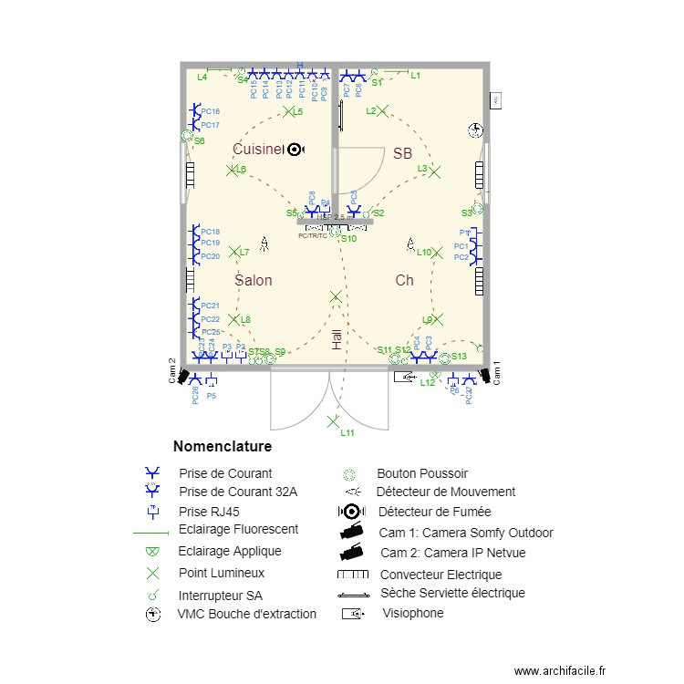 Cellule 3D Plan Architectural Sans Meubles janv 22. Plan de 1 pièce et 23 m2