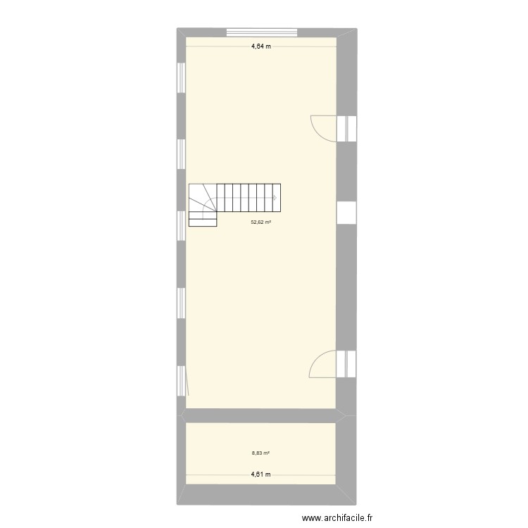 6 ch br étage. Plan de 2 pièces et 61 m2