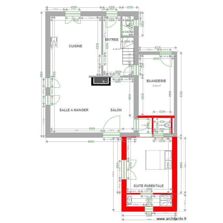 CASTEX MAISON COTE. Plan de 8 pièces et 80 m2