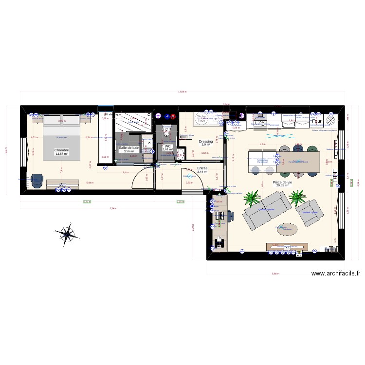 Mon projet précisions. Plan de 8 pièces et 57 m2