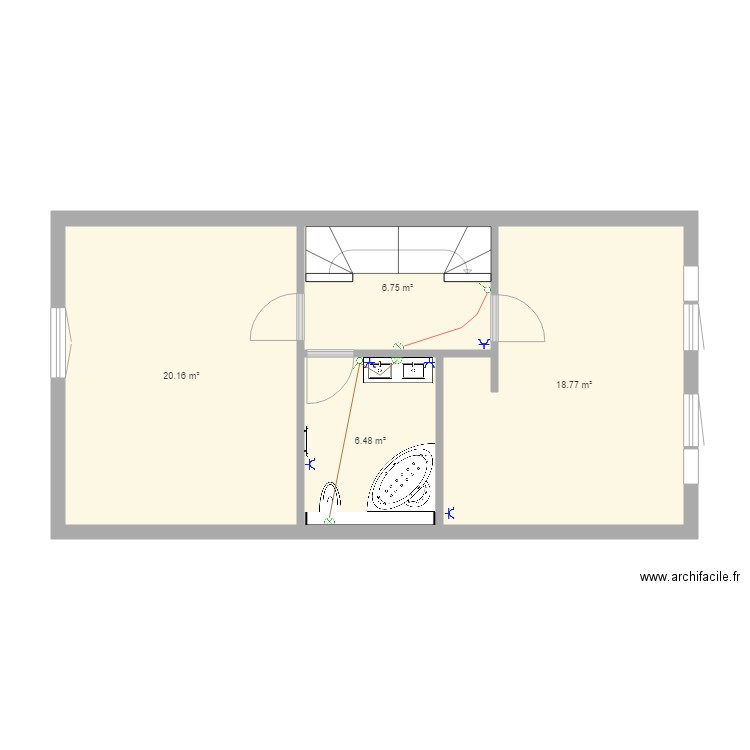 Plan étage avec salle de bain. Plan de 0 pièce et 0 m2