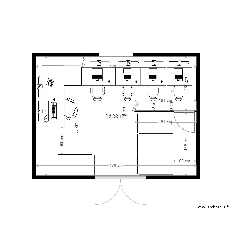 Fort B V2. Plan de 1 pièce et 16 m2