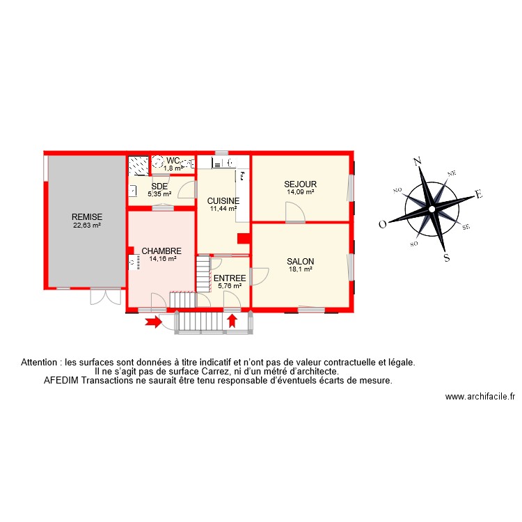 BI 8862 RDC. Plan de 9 pièces et 96 m2