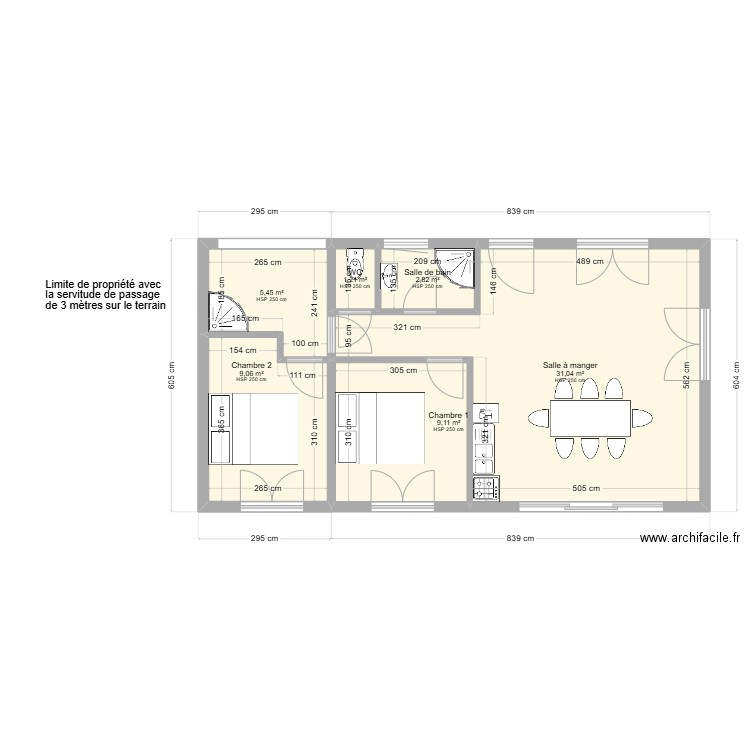 Yeu 2b. Plan de 5 pièces et 59 m2