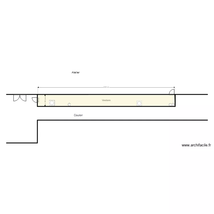 Vestiaire vue dessus. Plan de 