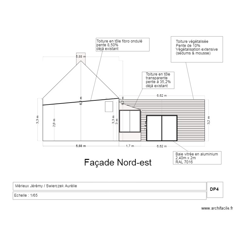 facade est. Plan de 0 pièce et 0 m2