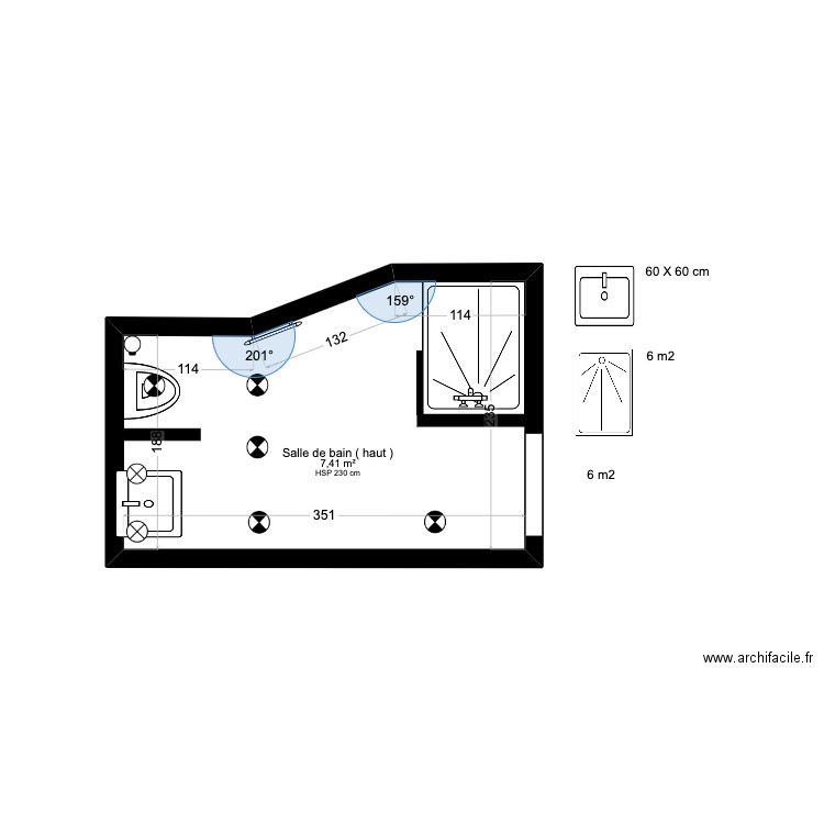 Salle de bain ( Annie - Montpellier )&. Plan de 1 pièce et 7 m2