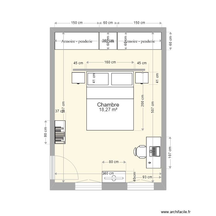 Chambre - Plan dessiné par Crasvillais